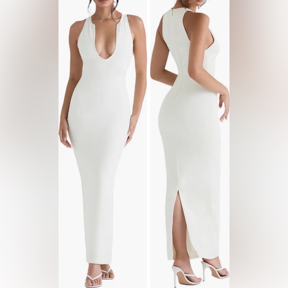 House of CB Dresses House Of Cb Eleanora White Plunge Neck Maxi